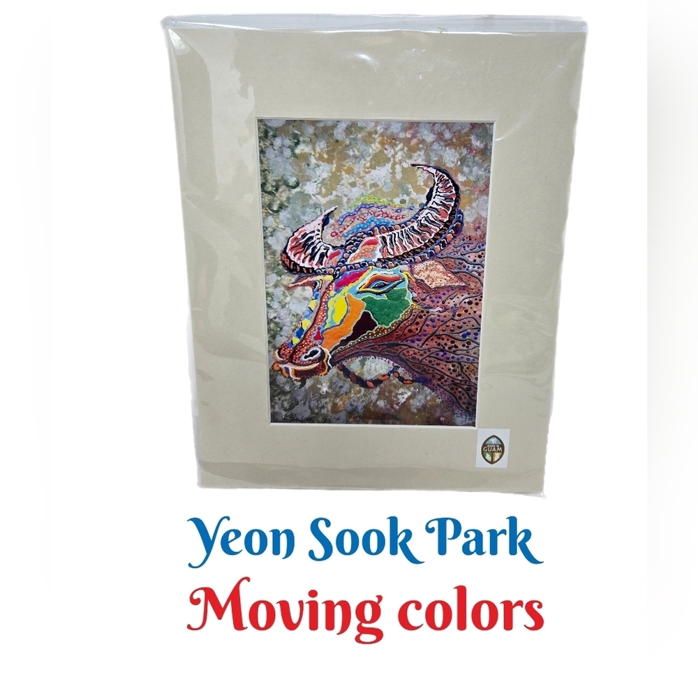 Art Print Moving Colors By Yeon Sook Park Colorful Vibrant Bull With Horns